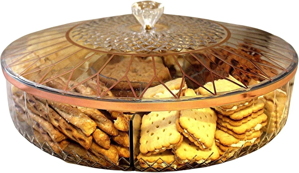 Clear Divided Snack Serving Tray with Lid 6 Compartment Party Platter Rose Gold - Image 1 of 4