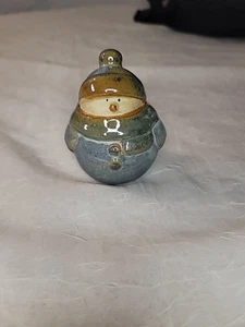 Pottery Snowman Blue/Brown Drip Glaze Earth Tones Rustic Christmas - Bild 1 von 7