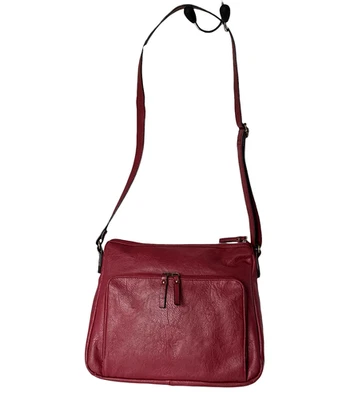 Bolso de Mano Bueno Borgoña Cuero Sintético Cartera con Bolsillos - Correa para el Hombro 48" - Med Foto 1 de 4