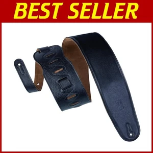 Verstellbarer 3,5" schwarzer Leder Bassgitarrengurt mit Polsterung - Bild 1 von 6