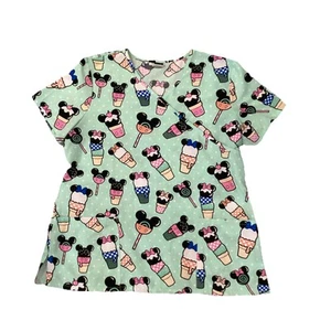 Disney Minnie & Mickey Mouse Ice Cream Scrub Top Women’s Size Large EXCELLENT - Picture 1 of 7