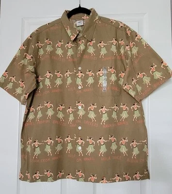 Camisa de bailarines de hula hawaianos con botones mediana 100 % algodón azul marino antigua para hombre  Foto 1 de 4