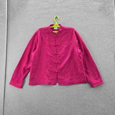 Chico's Women Blazer 2 Red Rayon Silk Geometric Button Front Mandarin READ - Image 1 of 4