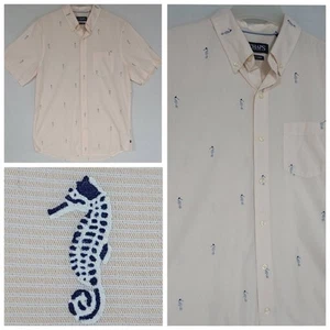 Chaps Shirt Mens Medium All Over Print Seahorses Button Short Sleeve Shirt (D6) - Picture 1 of 9