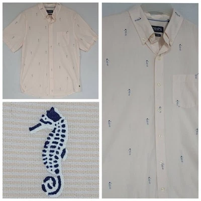 Camisa Chaps Para Hombre Mediana Estampado Completo Caballitos de Mar Botón Manga Corta Camisa (D6) Foto 1 de 4