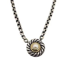 David Yurman Sterling Silver and 14k Gold Pearl Cookie Necklace - Picture 1 of 11