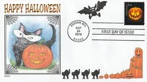 CAT  HALLOWEEN  PUMPKINS  BAT   JOL FDC- DWc CACHET - Picture 1 of 1