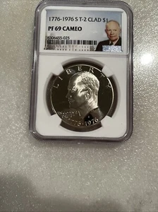1776 -1976s Eisenhower T-2 Clad One Dollar , PF 69 Cameo, NGC - Picture 1 of 6