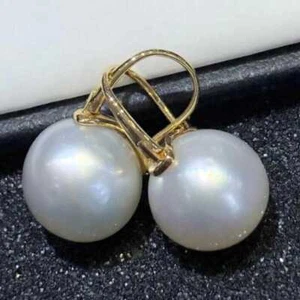 16MM Highlights Pearl white Shell Pearl Earrings 18K Clip-on Anniversary Party - Picture 1 of 6