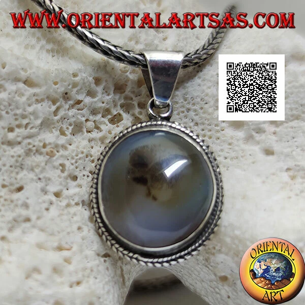 Ciondolo in Argento 925‰ con Agata muschiata ovale contornato da intreccio - Immagine 1 di 1