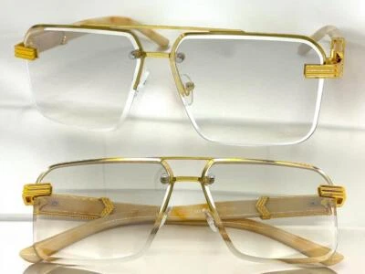 CLASSY Elegant Hip Hop Party Club Clear Lens Slight Tint SUN GLASSES Gold Frame - Image 1 of 4