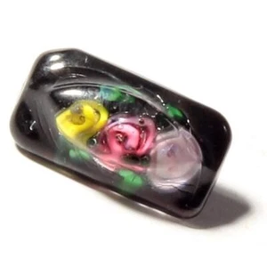 Tschechischer antiker länglicher Briefbeschwerer floral Lampwork Glasknopf 16mm - Bild 1 von 1