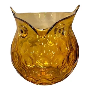 Vintage Amber Glass Honeycomb Art Glass Owl Vase Large Vase Candle Holder 9" - Picture 1 of 8