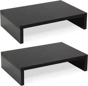 2-Tier Wood Monitor Stand Riser for 2 Monitors, Laptops, and Pcs - Black, 2 Pack - Picture 1 of 7
