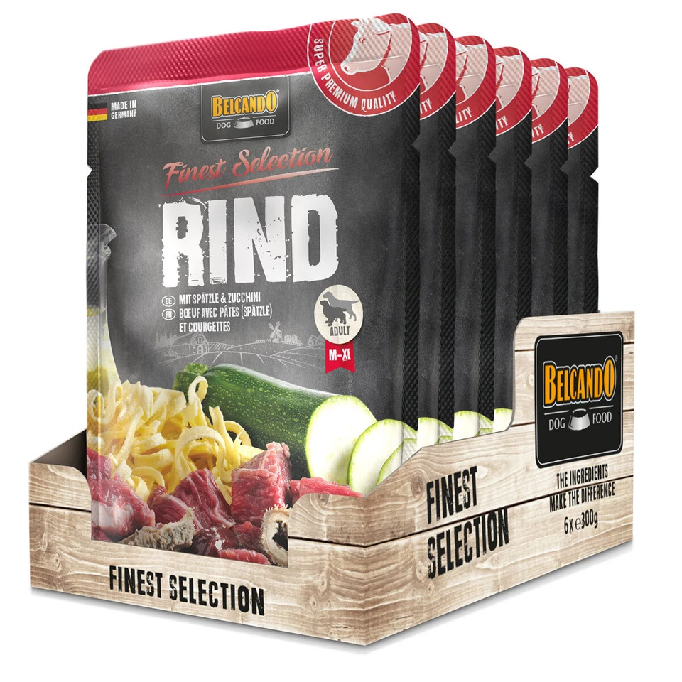 6 x 300 g Belcando Rind & Spätzle mit Zucchini Nassfutter Frischebeutel Hund Dog - Bild 1 von 1