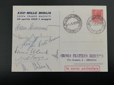 1000 MILLE MIGLIA 1955 RARE POSTCARD SIGNED MERCEDES BENZ TEAM MOSS FANGIO KLING - Bild 1 von 4
