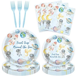80 Pcs Space 1st Birthday Party Supplies First Trip Around The Sun Plates Nap... - Picture 1 of 5