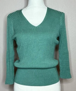 Alfani Women's Size L Green Ribbed Sweater 100% Silk - Picture 1 of 6