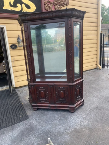 64352   Large RARE Antique Victorian Mahogany China Cabinet Curio Cover