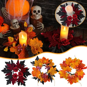 Halloween Kerzenkranz Ahornblatt Rose Kerzenständer Deko Ring Schreibtisch - Bild 1 von 22
