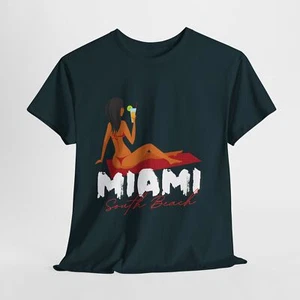 Miami Beach South Beach Unisex Heavy Cotton Tee T-Shirt 'Miami South Beach' - Picture 1 of 118