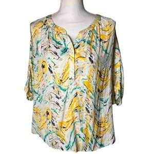 Jennifer Lopez Colorful Dolman Sleeve Blouse Medium Yellow spring Summer - Picture 1 of 12