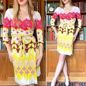 Diane Von Furstenberg New Julian Two Silk Jersey Wrap Dress Indian Borders Sz 8  - Picture 1 of 17