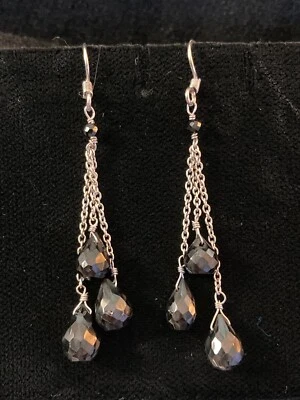 Natural Thai Black Spinel Drop Earrings in Rhodium over Sterling Silver 9.15 ctw - Image 1 of 4