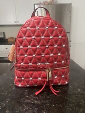 Michael Kors Rhea Zip Backpack Red White Gold Quilted Leather Travel Bag - NEW