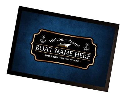 Personalised boat Mat - Blue Grunge - Sailing boat - 60x40cm Door mat BG21 - Image 1 of 4