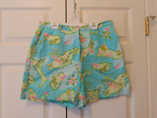 Vtg Women Lilly Pulitzer Aruba One Happy Island Blue Bermuda Shorts Size 10