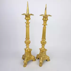 Altarleuchter Kerzenleuchter Bronze feuervergoldet Kaminuhr Pendule Empire Gold. - Bild 1 von 8