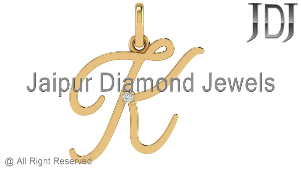 Colgante Alfabeto Dije Inicial Letra K Oro Amarillo 14k Sólido Diamante Genuino Foto 1 de 3