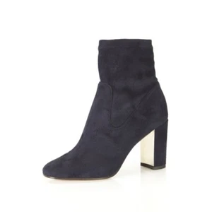 NIB Marion Parke $650 Kate Black Stretch Suede Gold Heel Bootie EU 36.5 US 6.5 - Picture 1 of 7