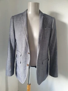 Men's ASOS blue tweed 100% wool blend jacket blazer + elbow patches size 38" VGC - Picture 1 of 9