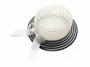 Chapeau Beige Rayé Bleu Bombe Fille Élégante Cérémonie Bébé Hat Baby Enfants - Picture 1 of 2