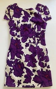 NWT Ladakh Purple White Sz 12 Dress Floral Denim Feel Fabric Fitted Lined RR $99 - Picture 1 of 14