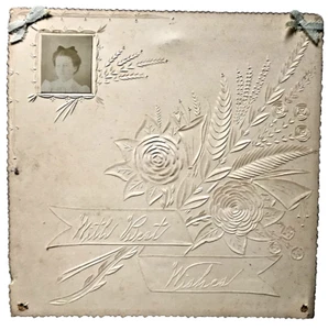 Antique Edwardian Handmade Best Wishes Floral Greeting Card with Lady's Picture - Picture 1 of 5