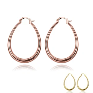 Edelstahl Creolen Ohrringe Oval Rund Gold Rosegold Boho Filigran	 - Bild 1 von 5