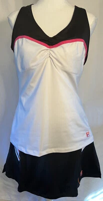 Conjunto de falda de tenis y top a juego Fila negro/blanco/rosa talla XL Foto 1 de 4