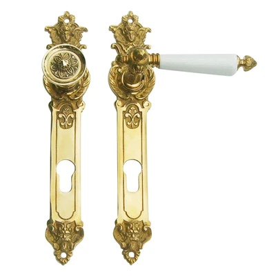 TUERKLINKEN-SHOP Herraje de puerta de entrada ENGEL & TEUFEL #5-1-MW92 latón pulido