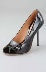 L.A.M.B. Rio Peep Toe Pumps Black Patent Leather 7.5 - Picture 1 of 12