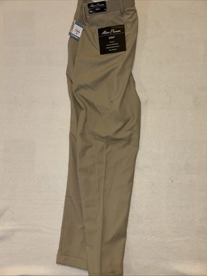 Alan Flusser Performance Golf Pants Beige Khaki Pleated Cuffs Sorbtek 38W X 34L - Image 1 of 4