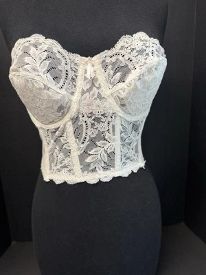 Vintage Fleur de Lace by Smoothie White Lace Bustier Union Made See Measurements - Image 1 of 4