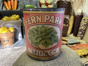 CANTIQUE FERN PARK SPINACH TIN CAN W/ LID COUNTRY STORE DISPLAY FARMHOUSE PROP - Picture 1 of 11