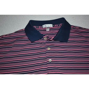 Peter Millar Men Size Large Golf Polo Shirt Summer Comfort Performance Pink Blue - Picture 1 of 6