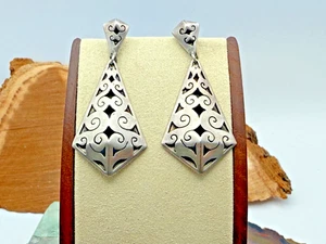 Vintage Native Navajo Sterling Silver Large Dangle Screwback Earrings--934.25 - Picture 1 of 7