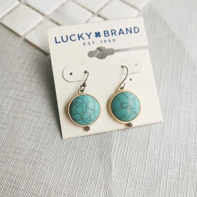 Brincos pendurados turquesa marca da sorte joias boho chiques autênticas NOVO - Imagem 1 de 2