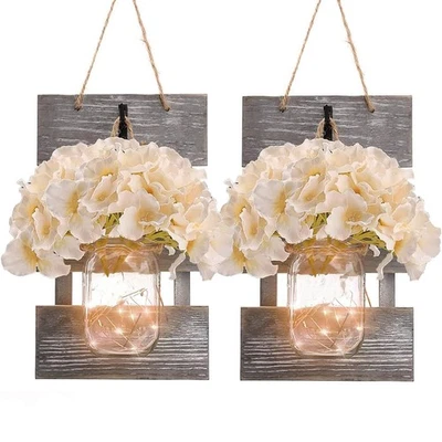 Aplique de pared decoración 2 piezas, tarro de albañil aplique de pared granja decoración del hogar con 9,8 pies... Foto 1 de 4