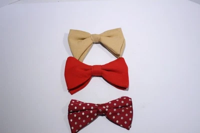 Assorted Vintage Small Clip On Bow Ties Lot of 3 Tan, Red, Maroon Polka Dot. - Image 1 of 4